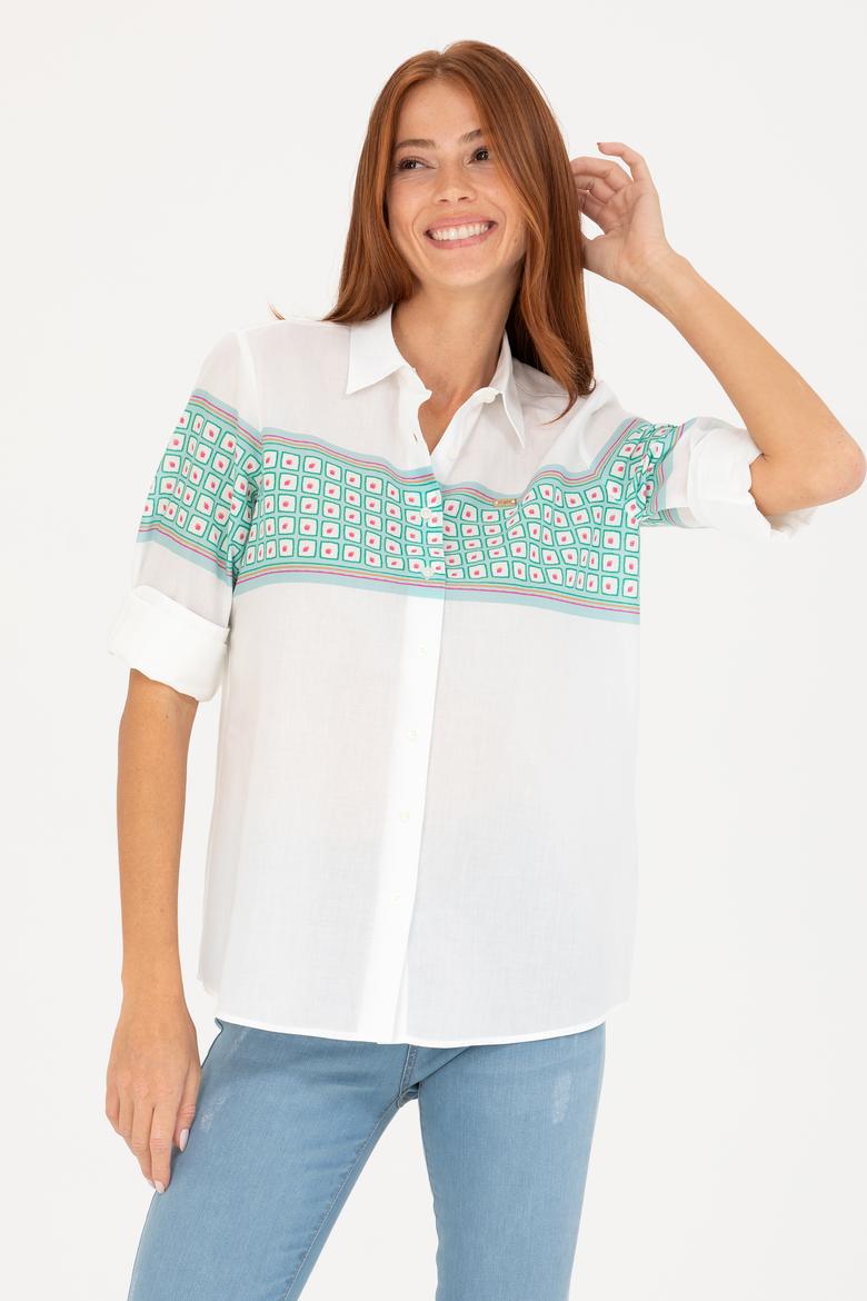 Kadın Su Yeşili Uzun Kollu Gömlek