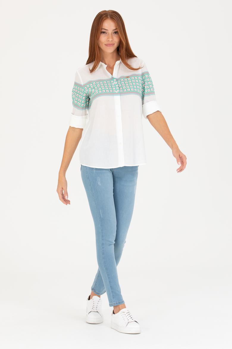 Kadın Su Yeşili Uzun Kollu Gömlek - 50264898027