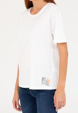 Kadın Ekru Bisiklet Yaka Tişört - 50266330005