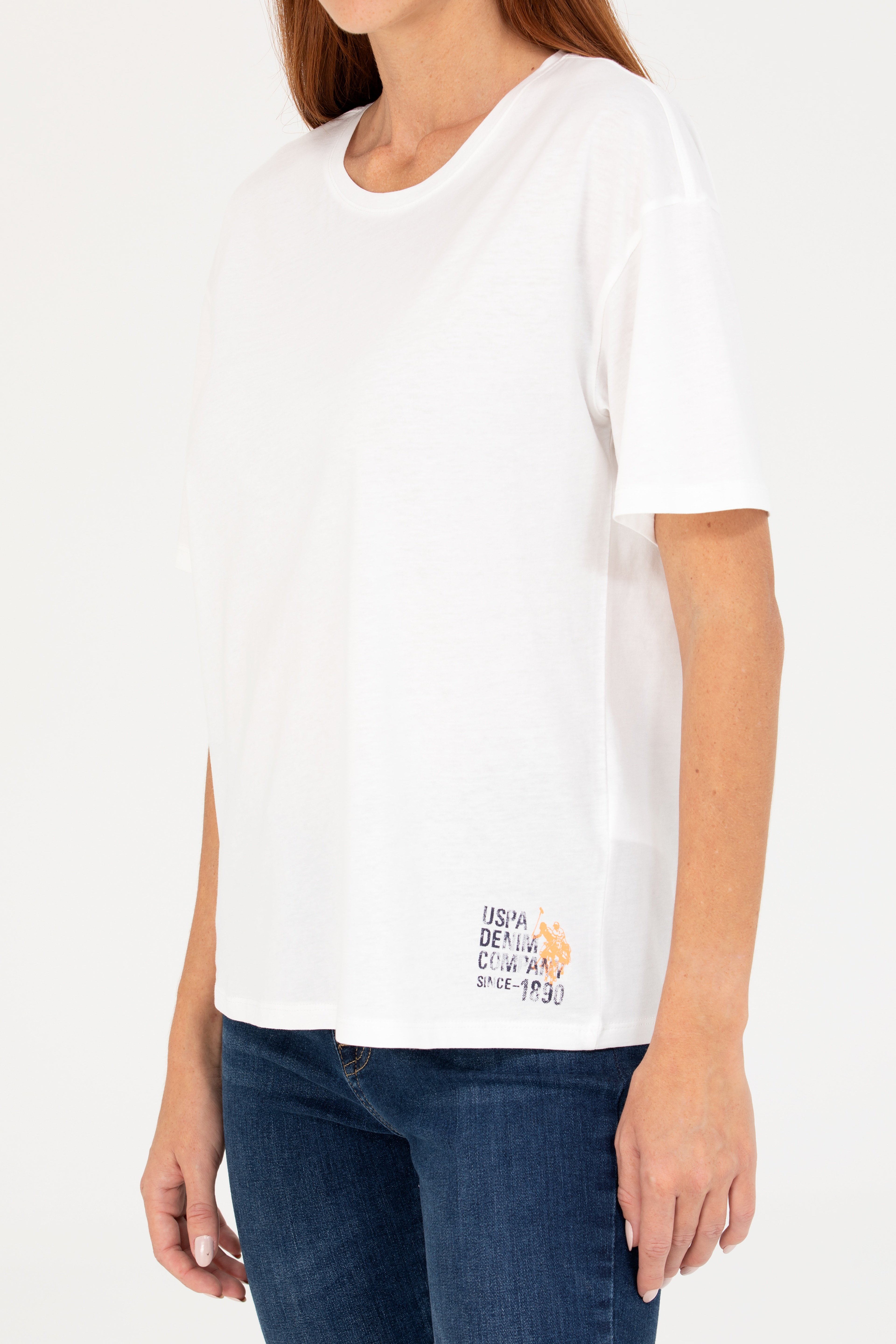 Kadın Ekru Bisiklet Yaka Tişört - Image 6