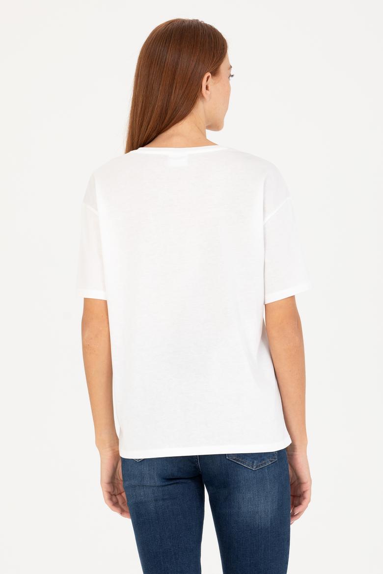 Kadın Ekru Bisiklet Yaka Tişört - 50266330005