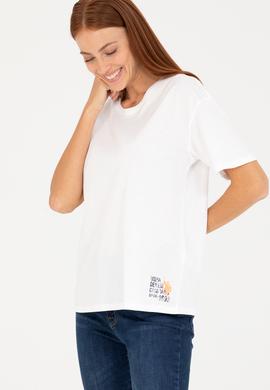 Kadın Ekru Bisiklet Yaka Tişört - 50266330005