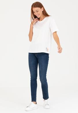 Kadın Ekru Bisiklet Yaka Tişört - 50266330005