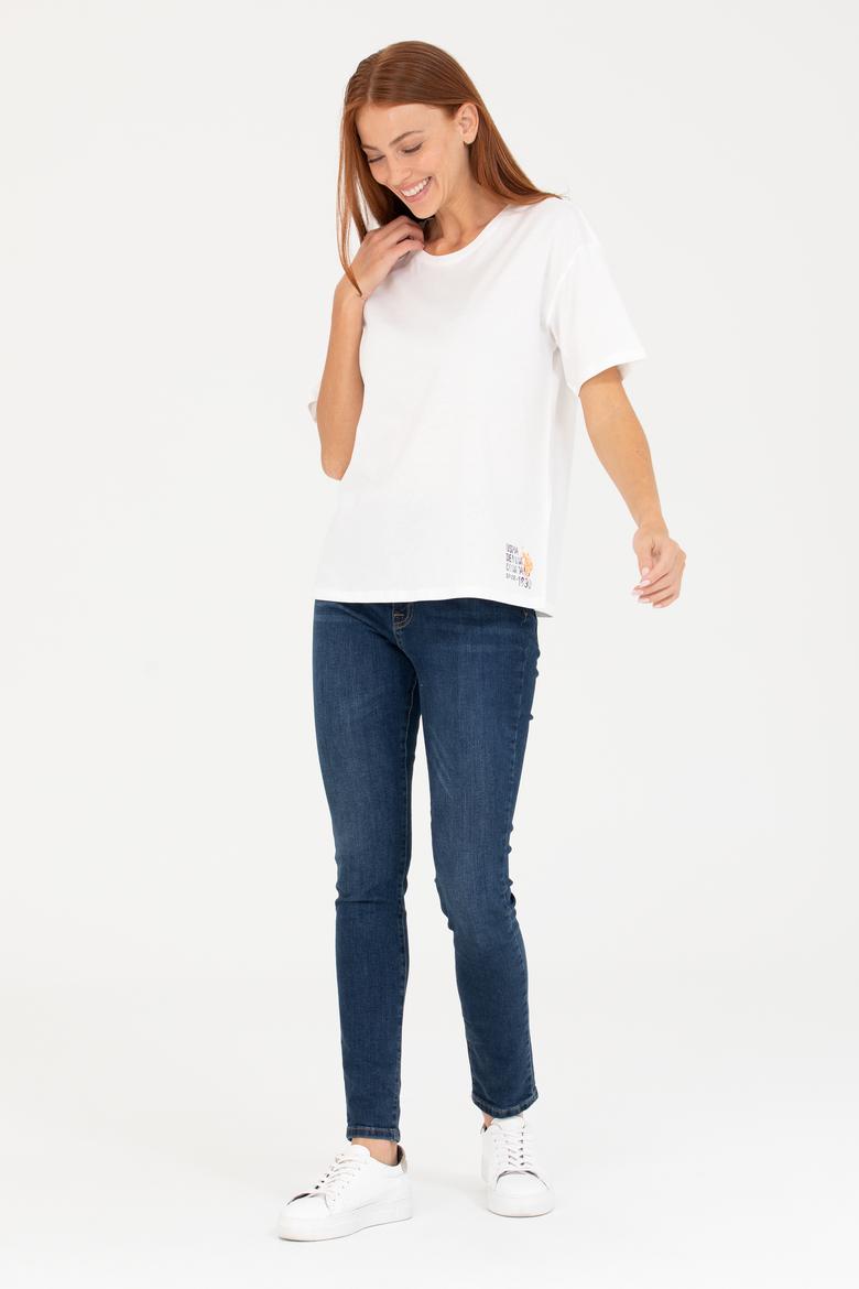 Kadın Ekru Bisiklet Yaka Tişört - 50266330005