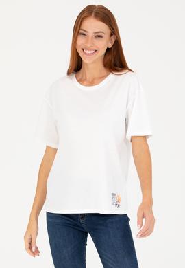 Kadın Ekru Bisiklet Yaka Tişört - 50266330005