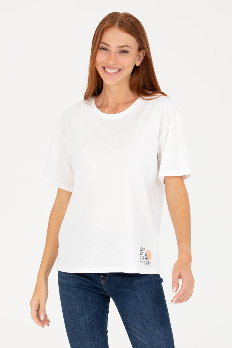 Kadın Ekru Bisiklet Yaka Tişört - 50266330005