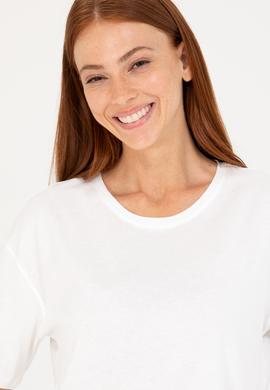 Kadın Ekru Bisiklet Yaka Tişört - 50266330005