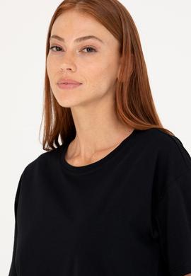 Kadın Siyah Bisiklet Yaka Tişört - 50266330065