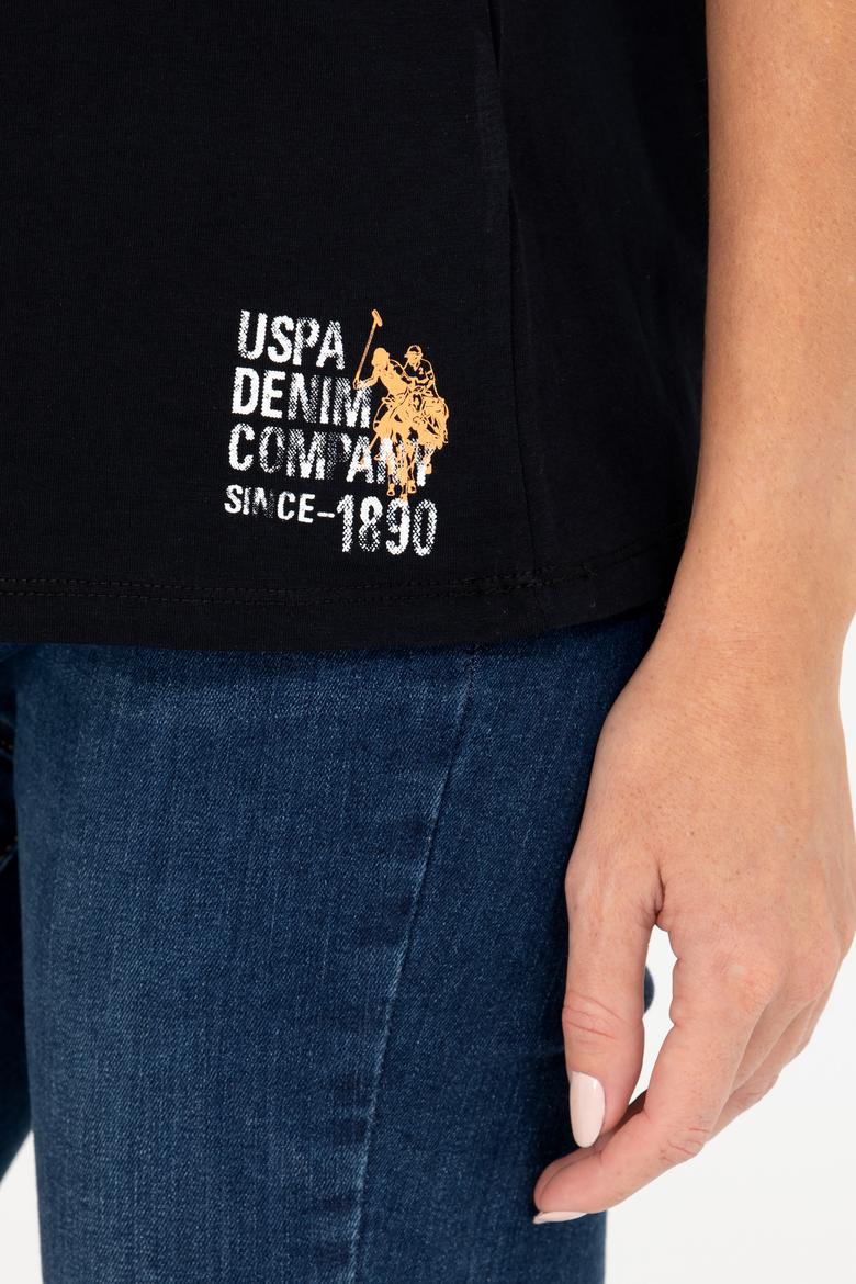 Kadın Siyah Bisiklet Yaka Tişört - 50266330065