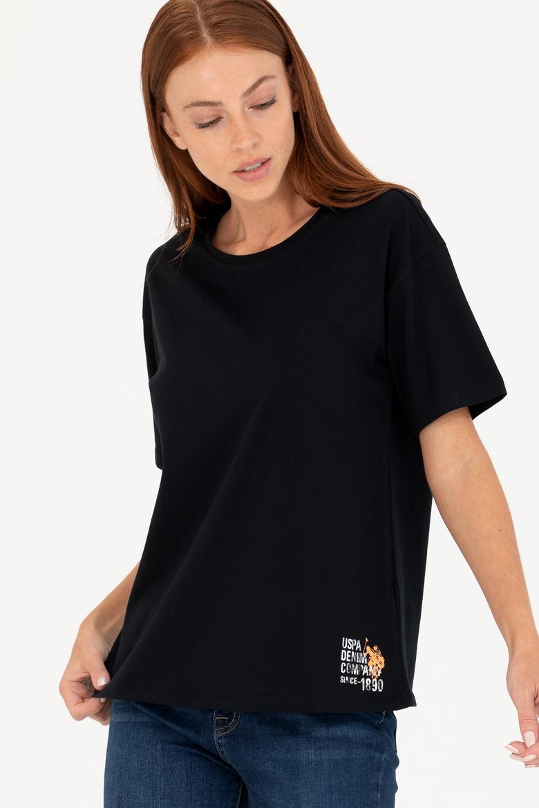 Kadın Siyah Bisiklet Yaka Tişört - 50266330065