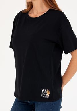 Kadın Siyah Bisiklet Yaka Tişört - 50266330065