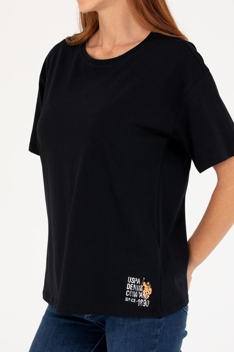 Kadın Siyah Bisiklet Yaka Tişört - 50266330065