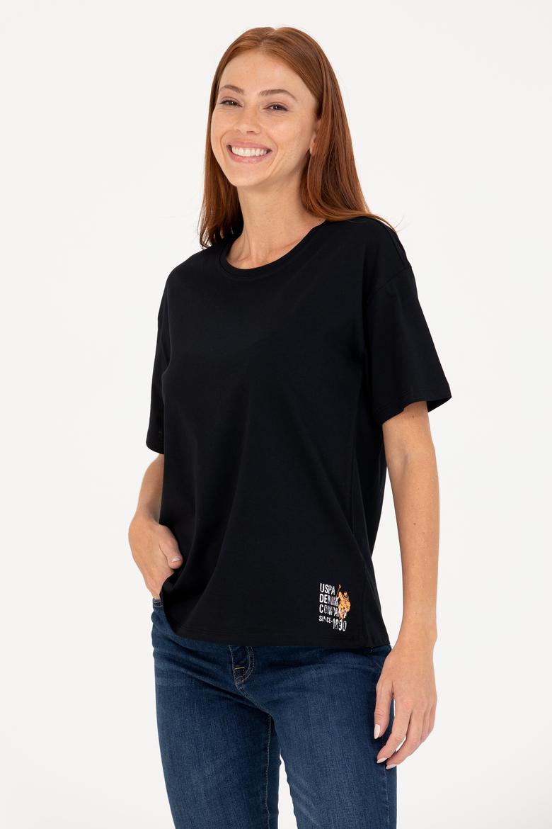 Kadın Siyah Bisiklet Yaka Tişört