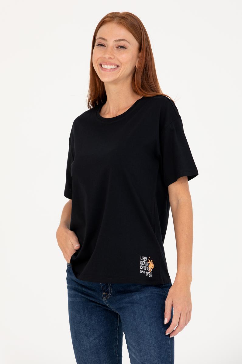 Kadın Siyah Bisiklet Yaka Tişört