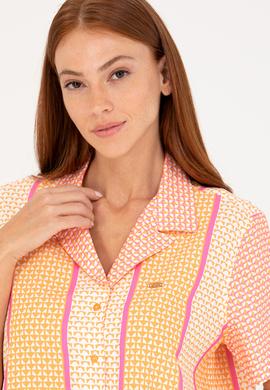 Kadın Turuncu Kısa Kollu Gömlek - 50264214013