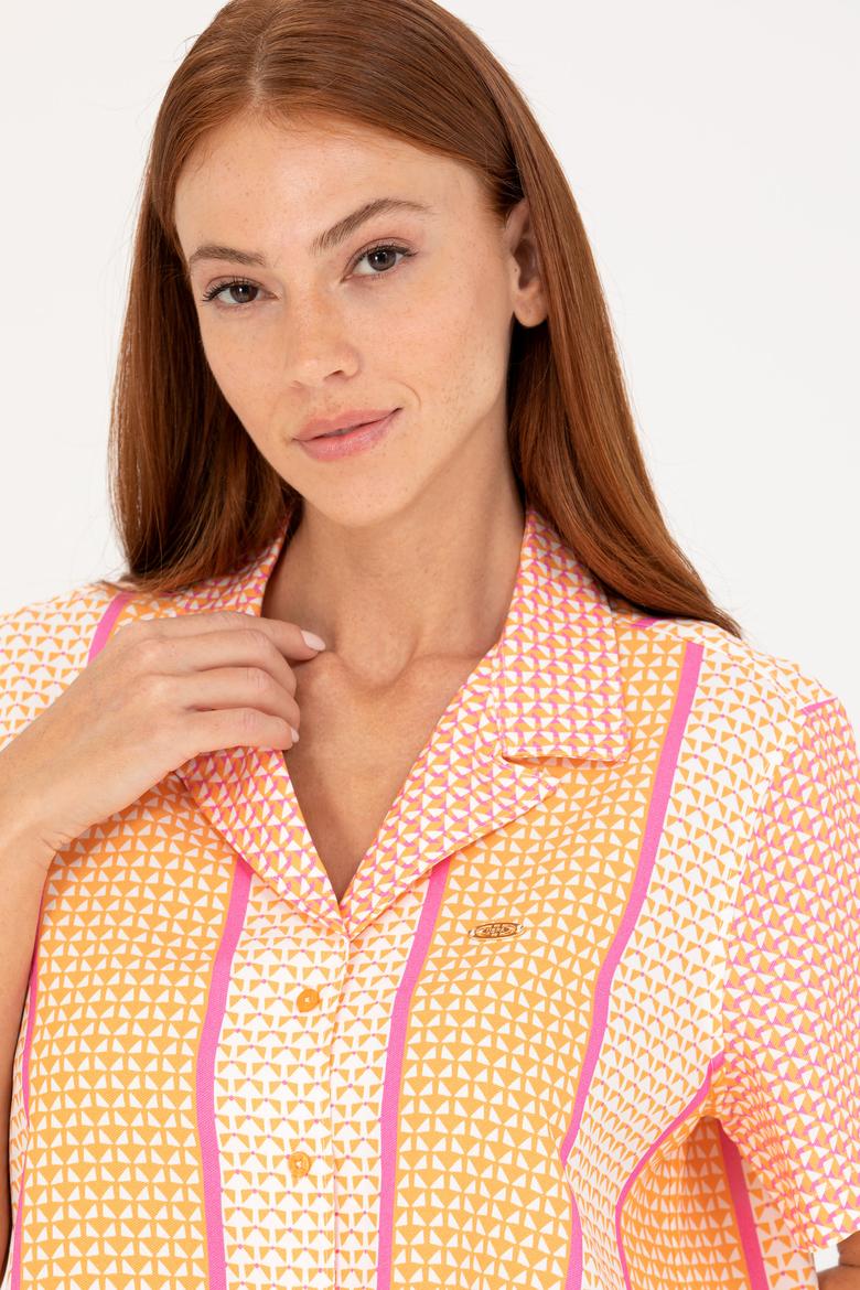 Kadın Turuncu Kısa Kollu Gömlek - 50264214013