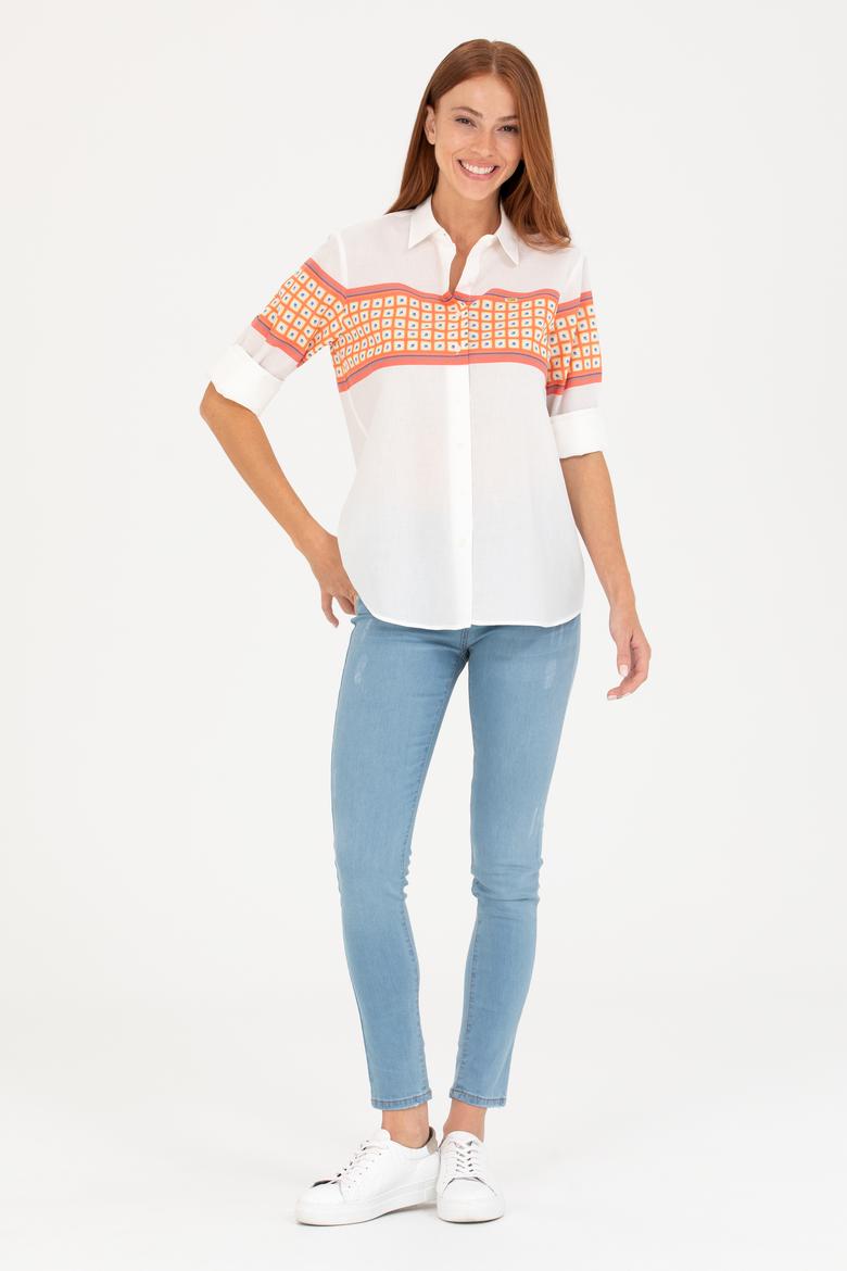 Kadın Somon Uzun Kollu Gömlek - 50264898004