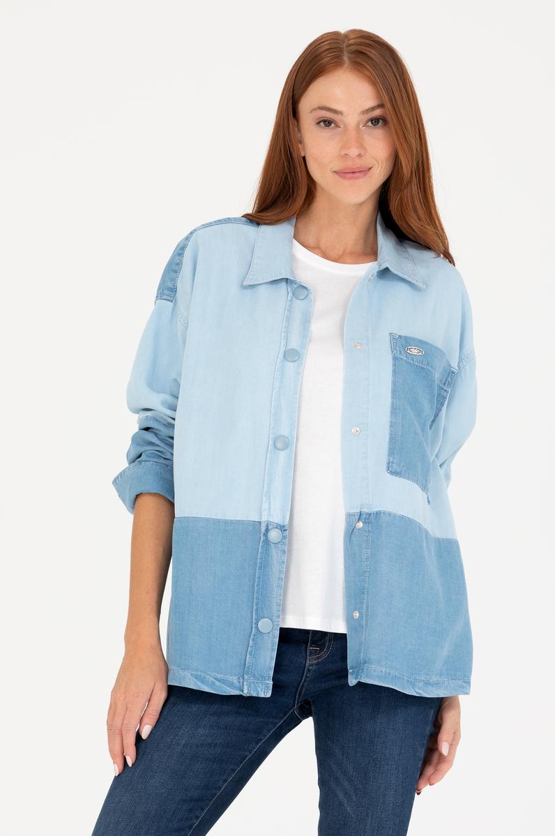 Kadın Mavi Jean Gömlek