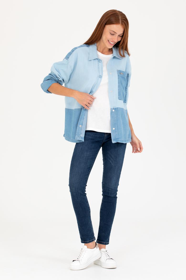 Kadın Mavi Jean Gömlek - 50263043006