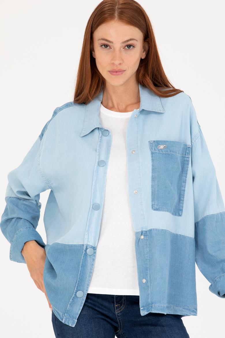 Kadın Mavi Jean Gömlek - 50263043006