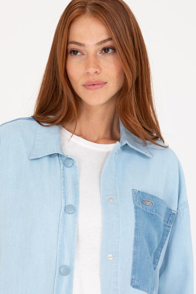 Kadın Mavi Jean Gömlek