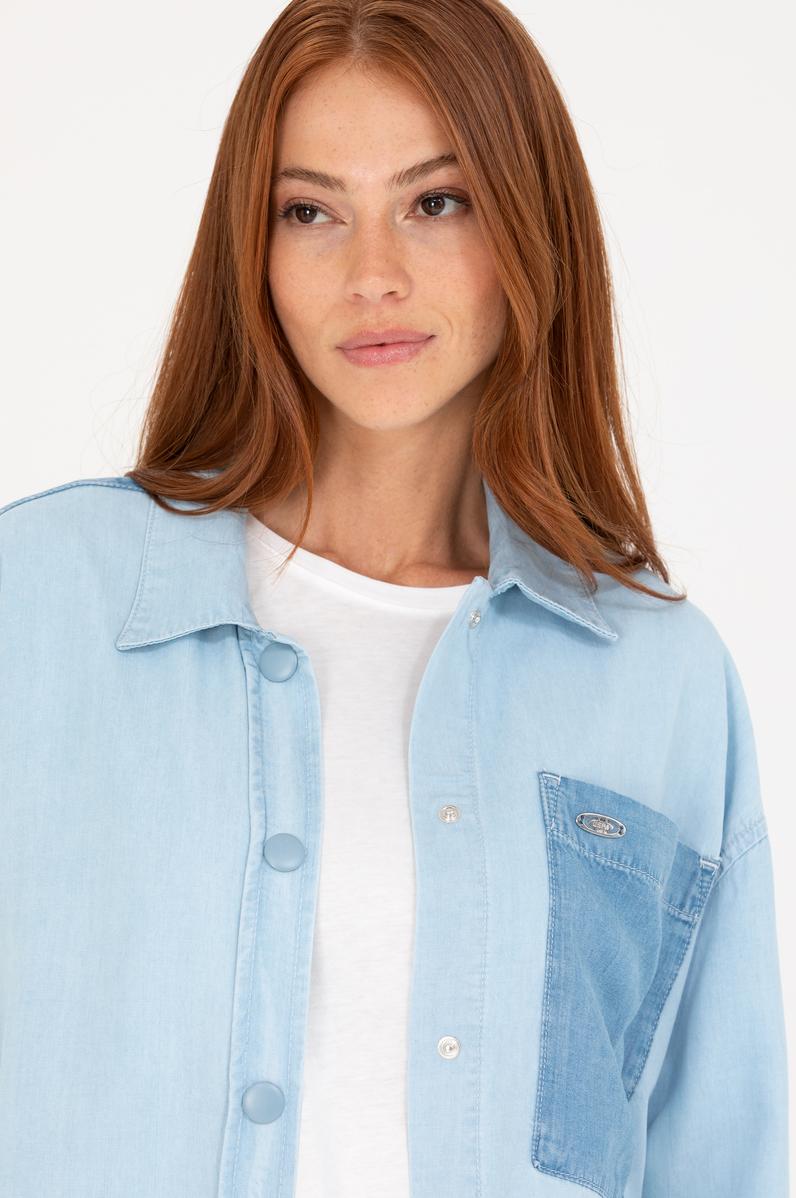 Kadın Mavi Jean Gömlek