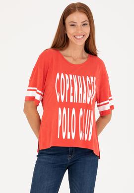 Kadın Kırmızı Bisiklet Yaka Tişört - 50264175020