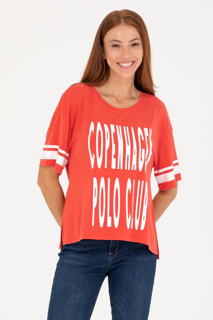 Kadın Kırmızı Bisiklet Yaka Tişört