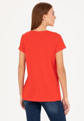 Kadın Kırmızı Bisiklet Yaka Tişört - 50264175020