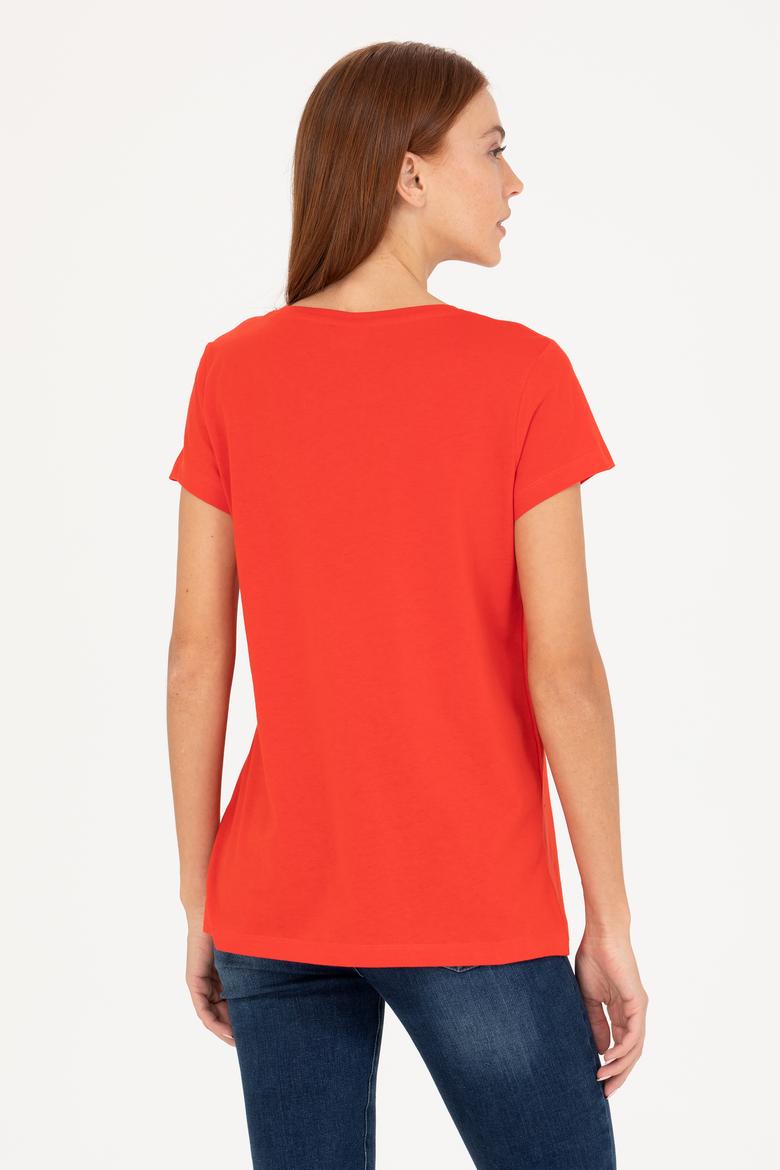 Kadın Kırmızı Bisiklet Yaka Tişört - 50264175020