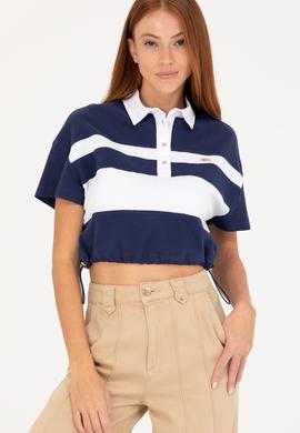 Kadın Lacivert Polo Yaka Tişört - 50265258002