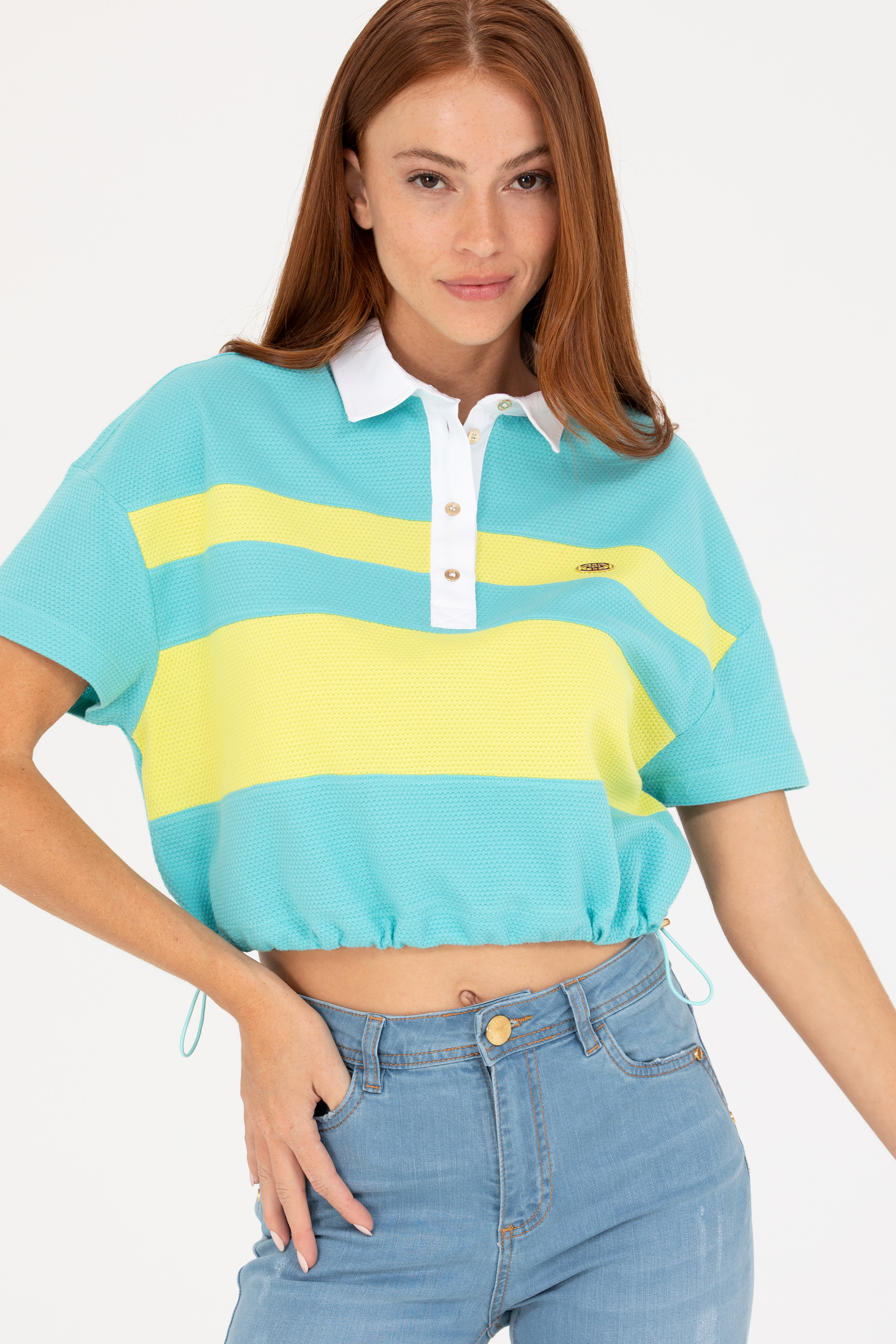Kadın Mint Polo Yaka Tişört - Image 3