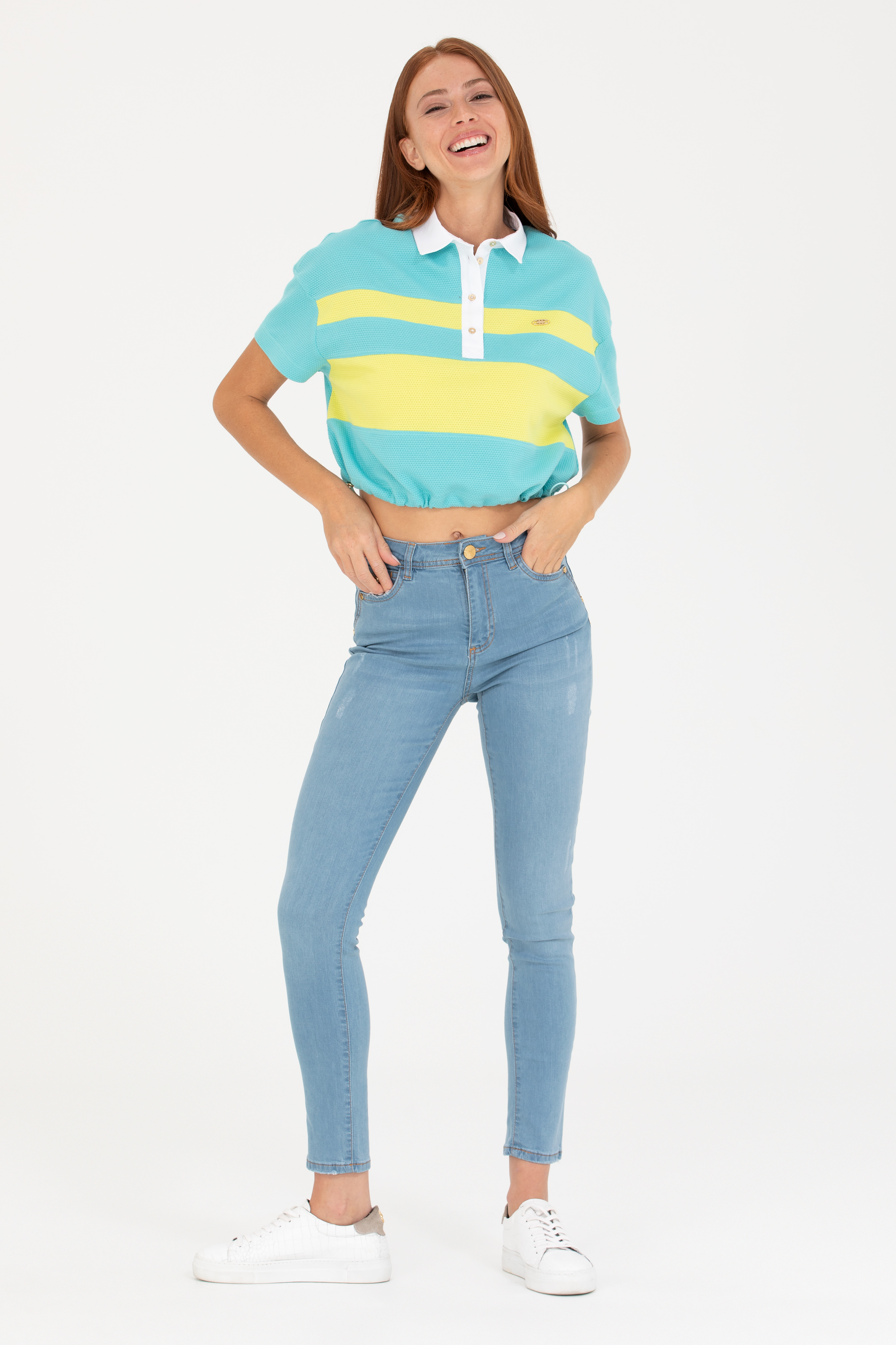 Kadın Mint Polo Yaka Tişört - Image 4