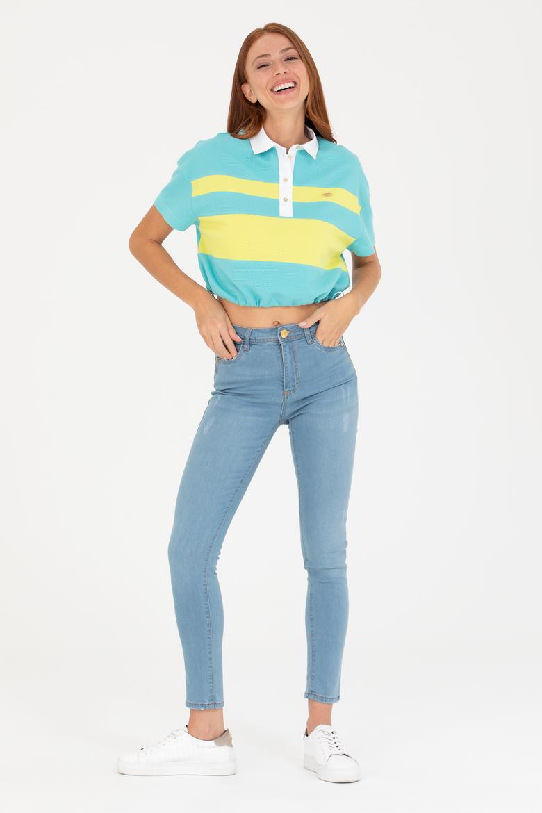 Kadın Mint Polo Yaka Tişört - 50265258018