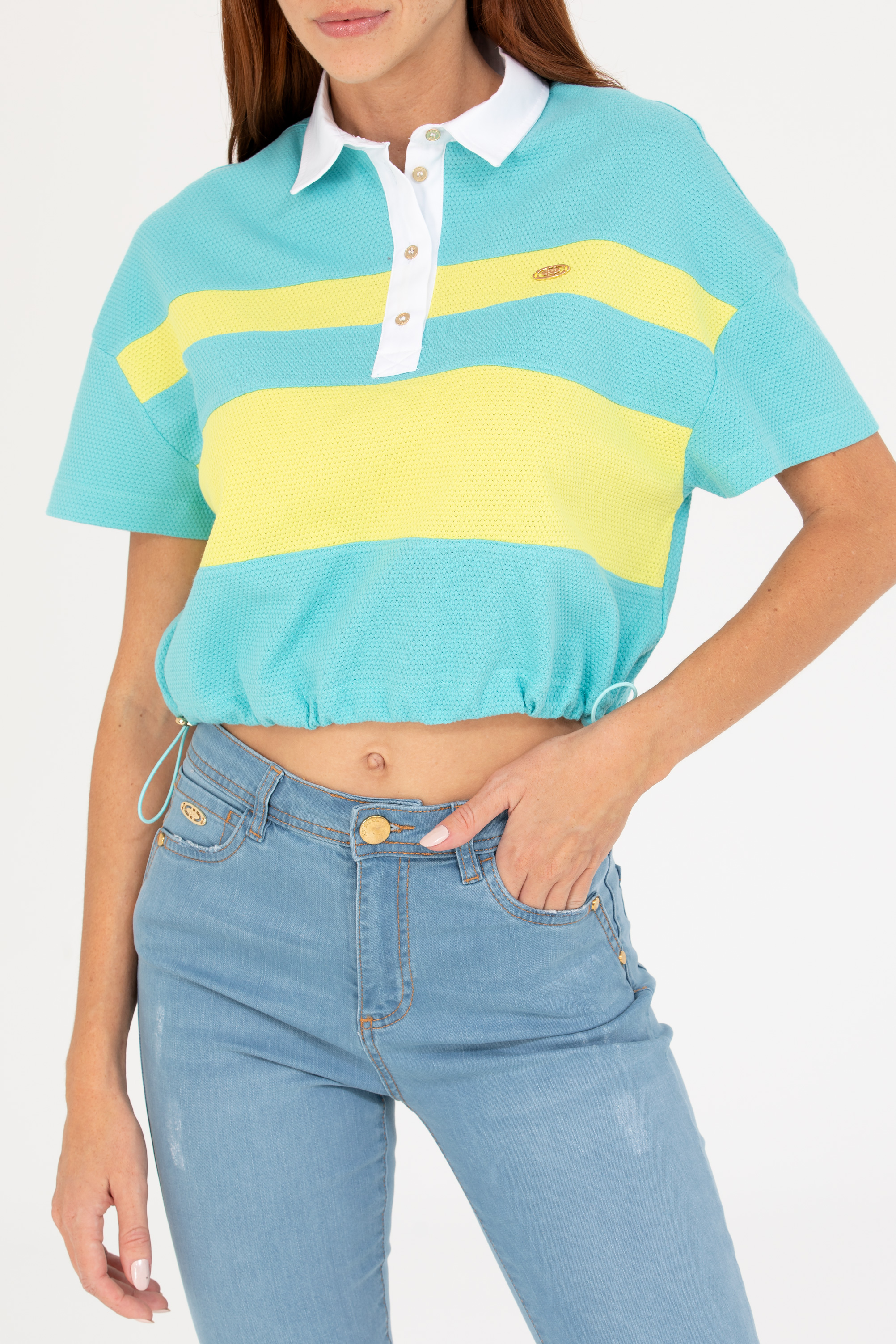 Kadın Mint Polo Yaka Tişört - Image 6