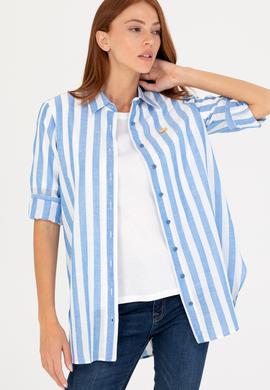 Kadın Saks Uzun Kollu Gömlek - 50264441003