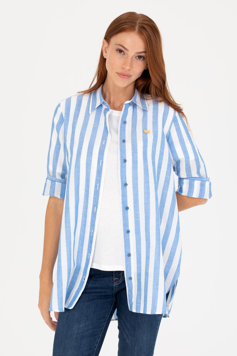 Kadın Saks Uzun Kollu Gömlek - 50264441003