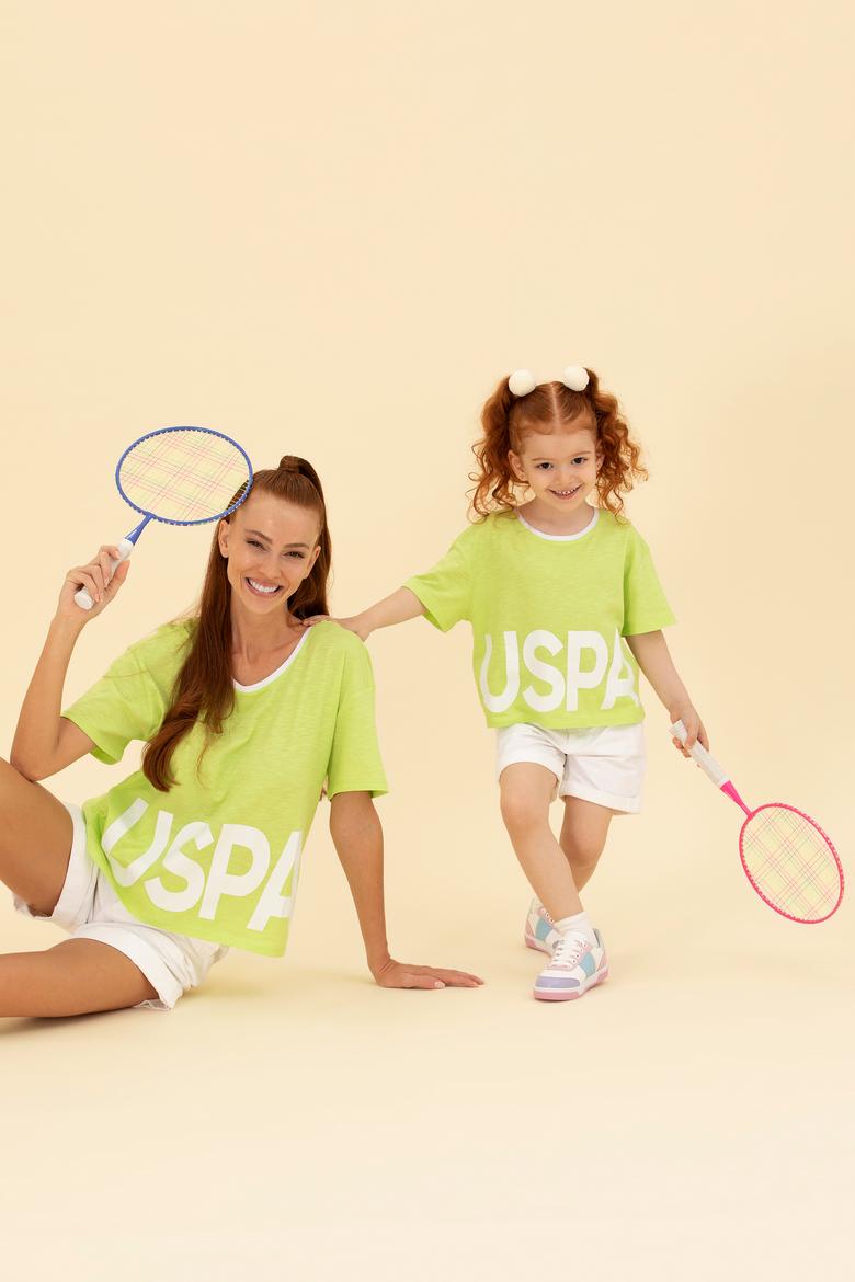 Kız Çocuk Fıstık Yeşili Bisiklet Yaka Crop Tişört