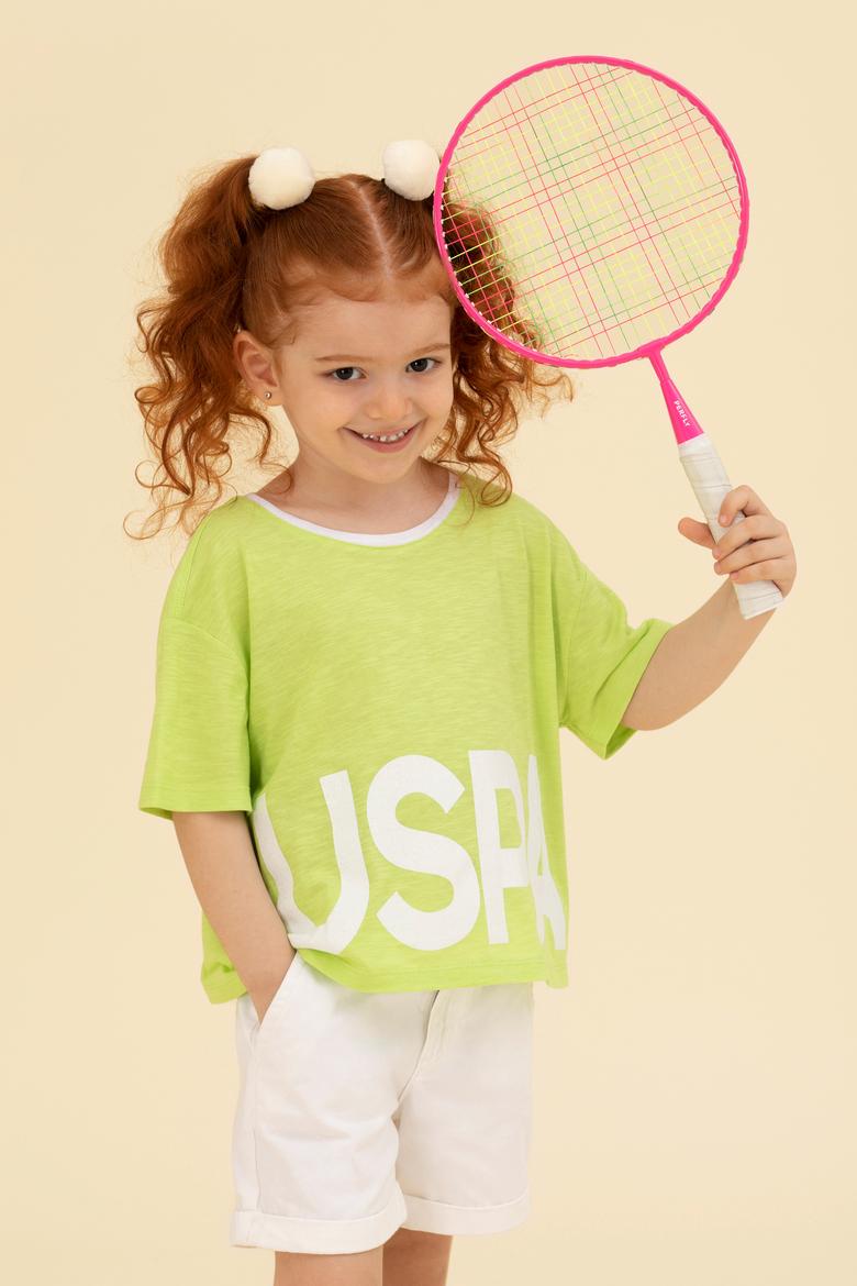 Kız Çocuk Fıstık Yeşili Bisiklet Yaka Crop Tişört - 50248154035