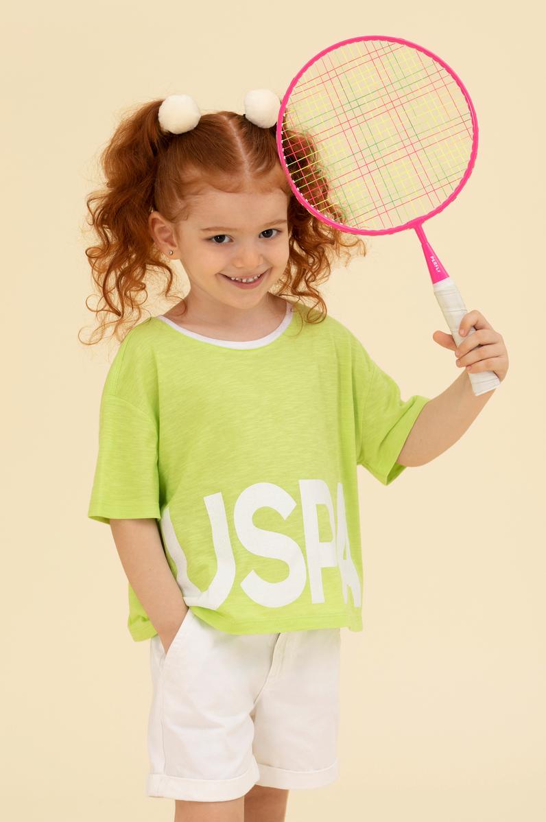 Kız Çocuk Fıstık Yeşili Bisiklet Yaka Crop Tişört