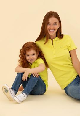 Kadın Neon Sarı Basic Polo Yaka Tişört - 50266348088