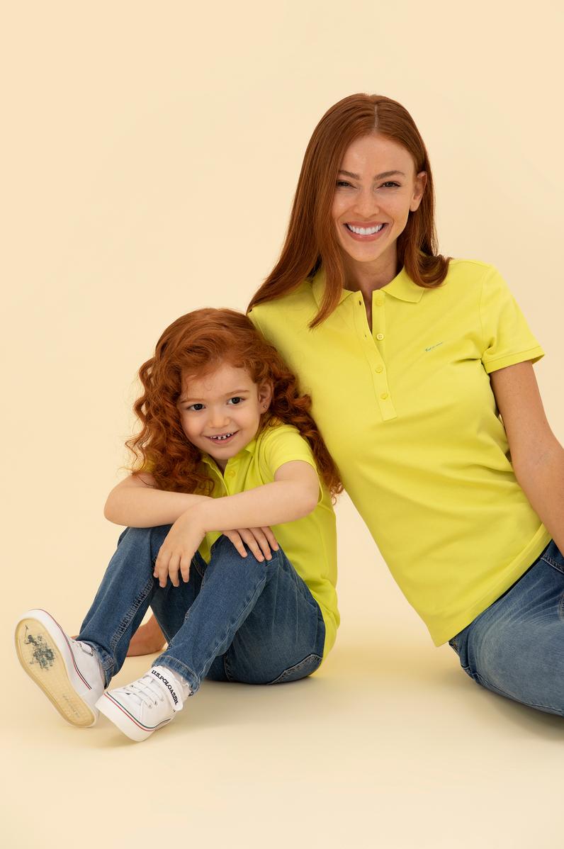 Kadın Neon Sarı Basic Polo Yaka Tişört