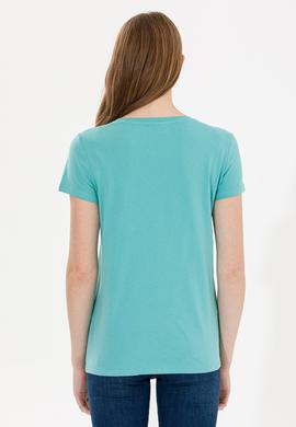 Kadın Mint Bisiklet Yaka Tişört - 50269557031