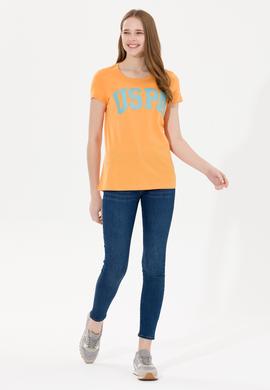 Kadın Turuncu Bisiklet Yaka Tişört - 50269557047