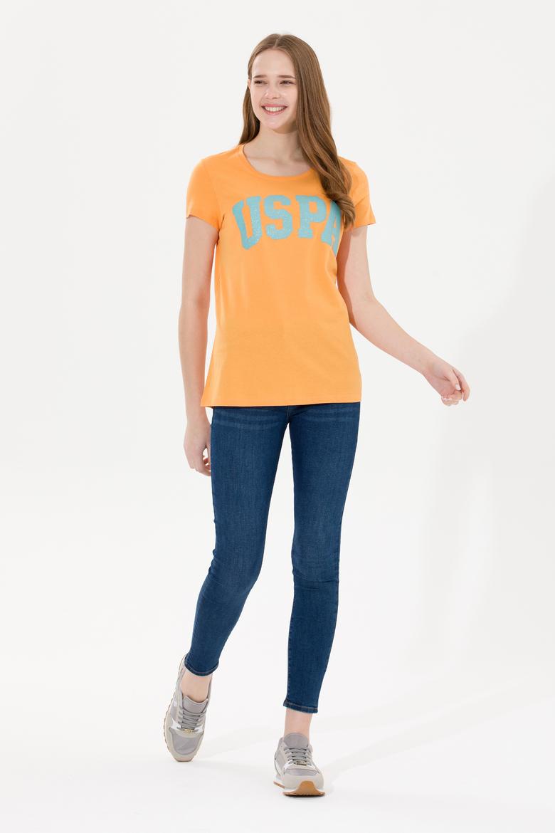 Kadın Turuncu Bisiklet Yaka Tişört - 50269557047