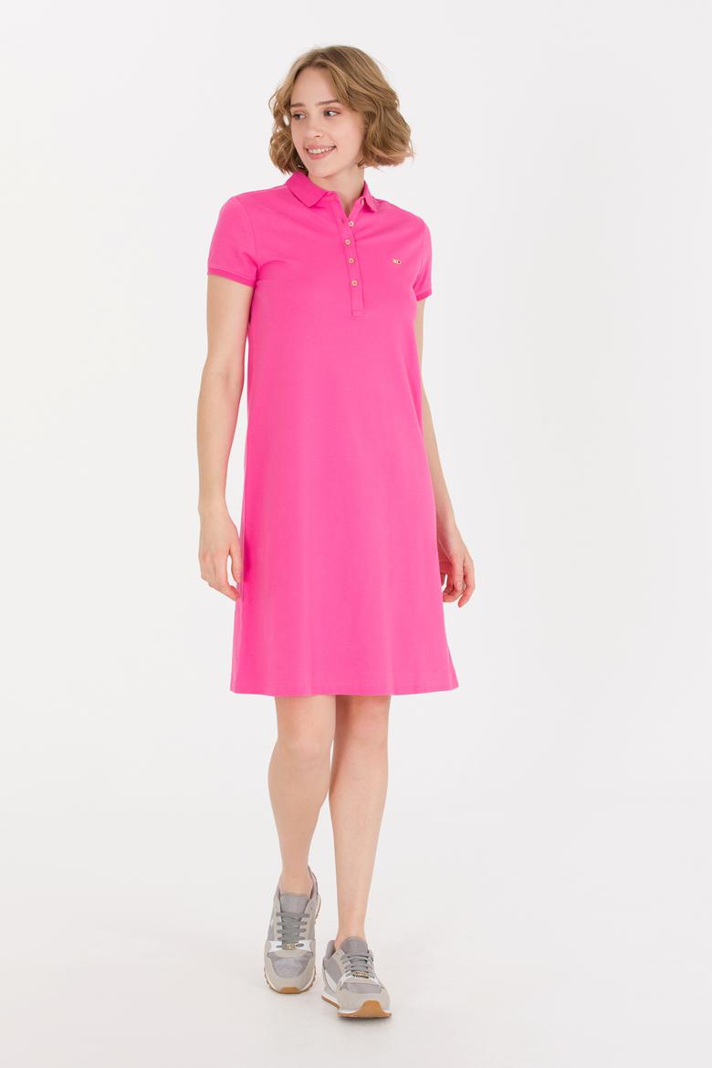Kadın Pembe Polo Yaka Örme Elbise - 50269546044