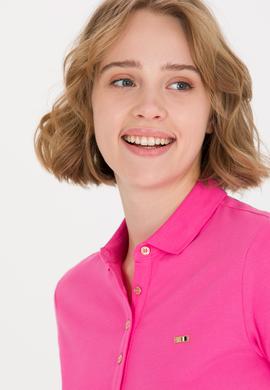 Kadın Pembe Polo Yaka Örme Elbise - 50269546044