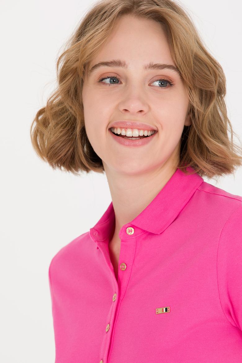 Kadın Pembe Polo Yaka Örme Elbise - 50269546044