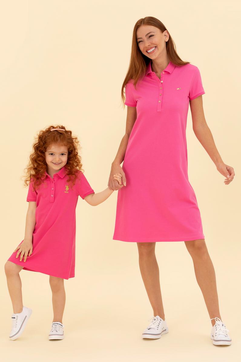 Kadın Pembe Polo Yaka Örme Elbise