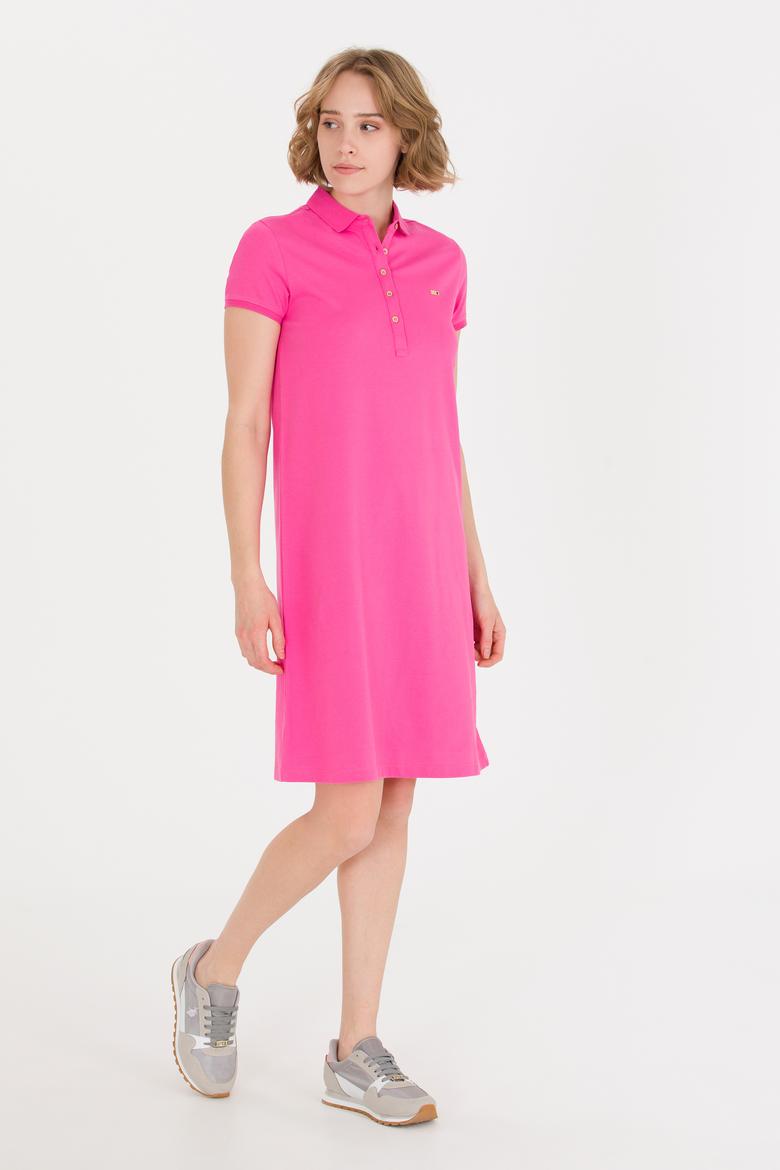 Kadın Pembe Polo Yaka Örme Elbise - 50269546044